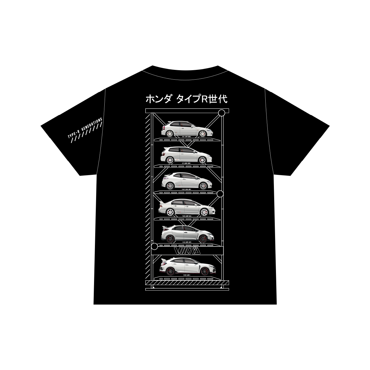 VOLT'D x Art Tunerz Civic Type R Generation Car Lift Tee Black - VOLT'D Performance